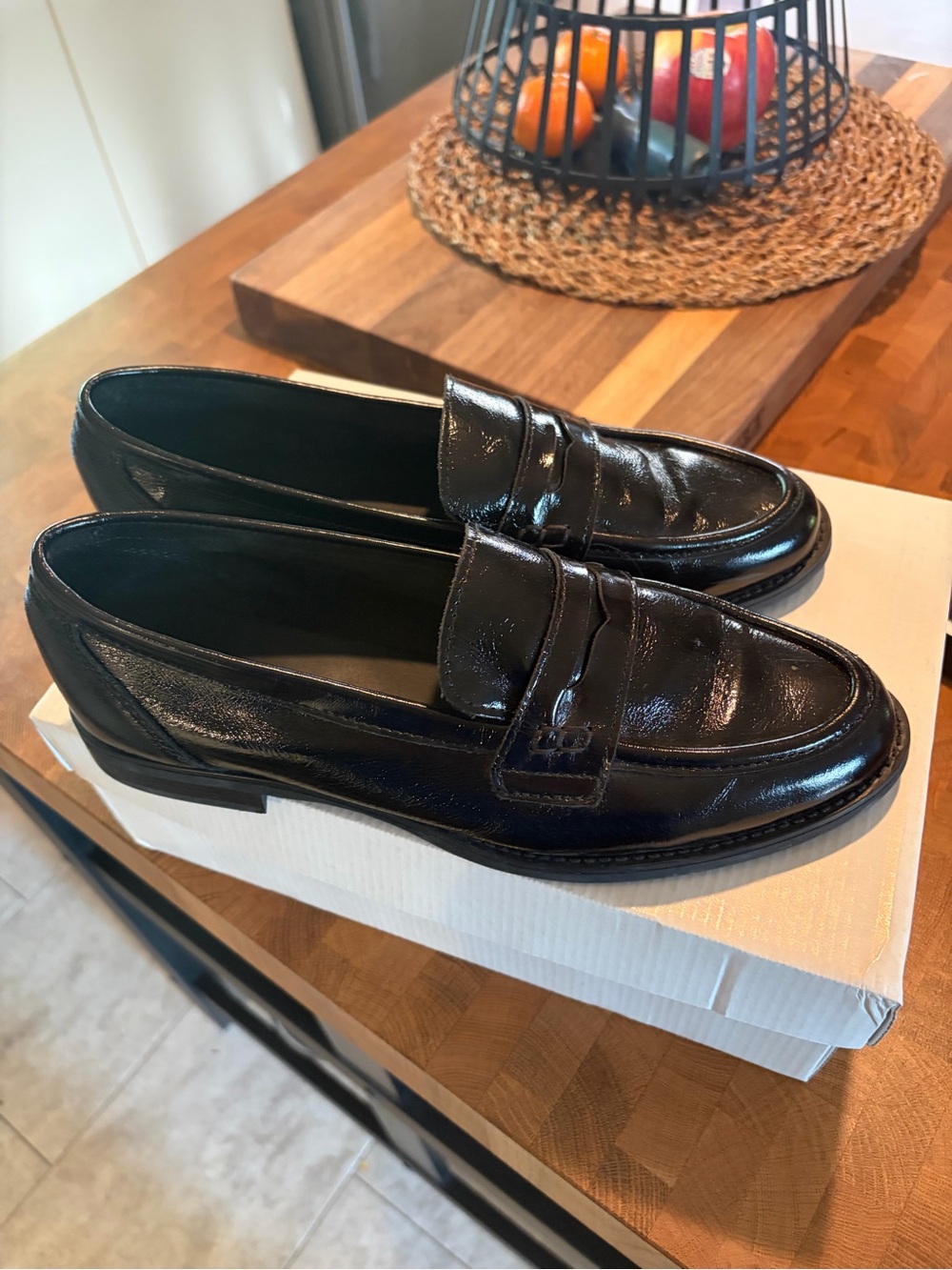 Women Black Patent Leather Penny Loafers